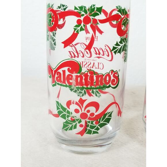 Coca Cola Classic Christmas Drinking Glass 16oz Valentino's Pizza 7" Vintage x3 - Picture 8 of 12